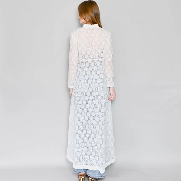 VINTAGE White Floral Sheer Lace Maxi Duster - Picture 7 of 8